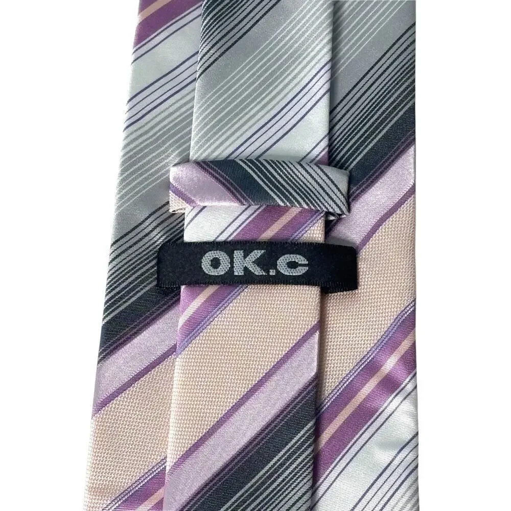 OK.c Microfiber Tie Gray Pink Stripes